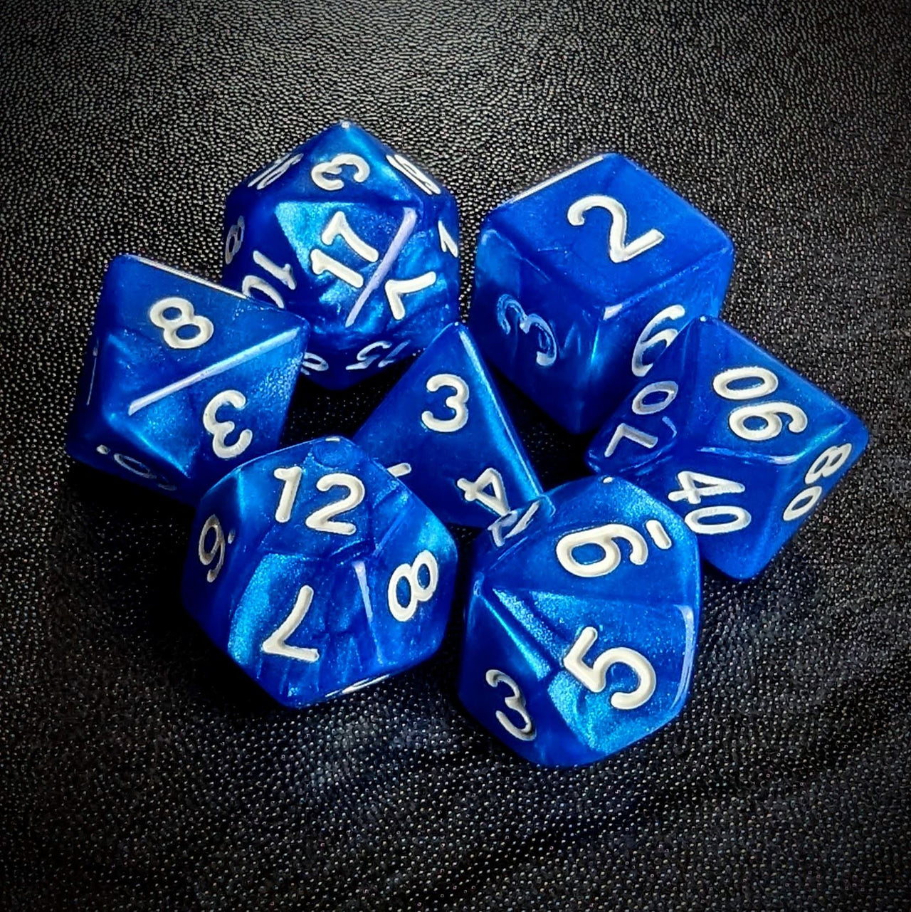 Glitter in Blue Acrylic - 7pcs RPG Full Dice Set Top