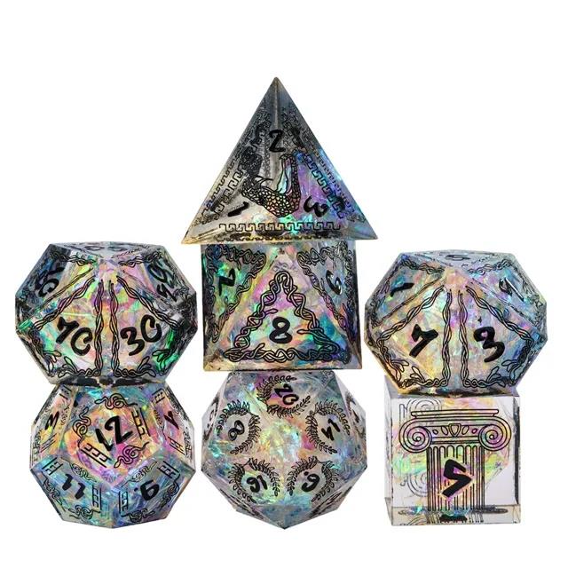 Mythology on Clear Sharp Resin - 7pcs RPG Dice Set