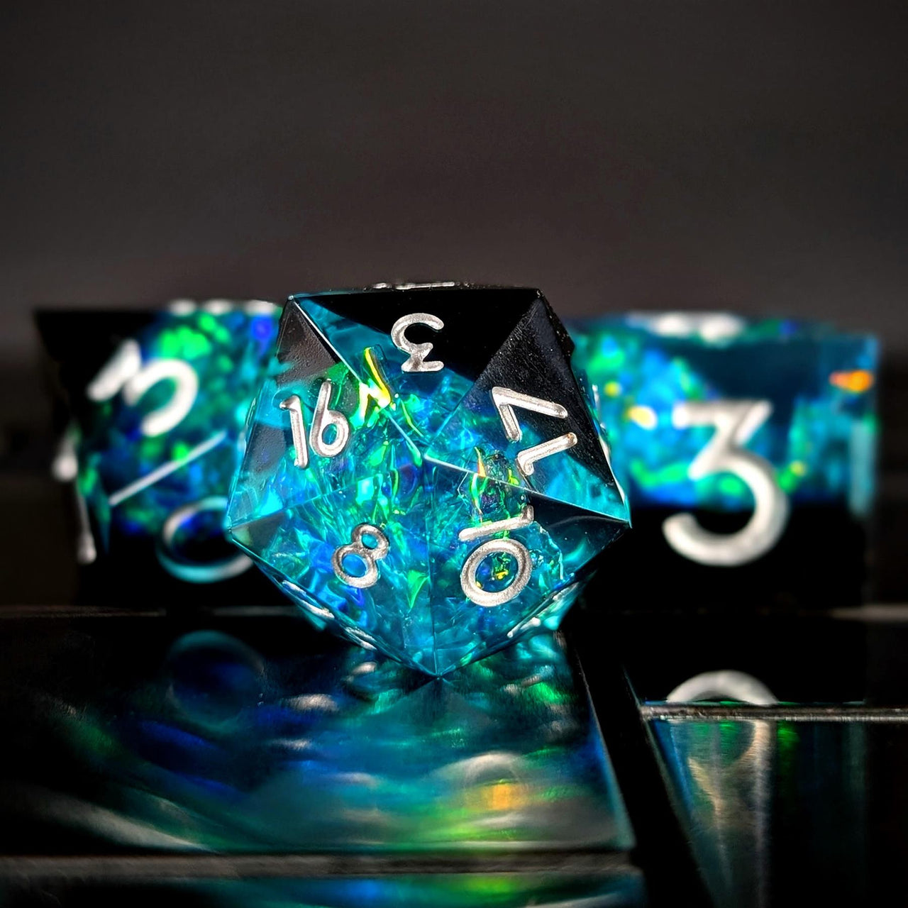 Candy in Cyan & Black Sharp Resin - 7pcs RPG Dice Set