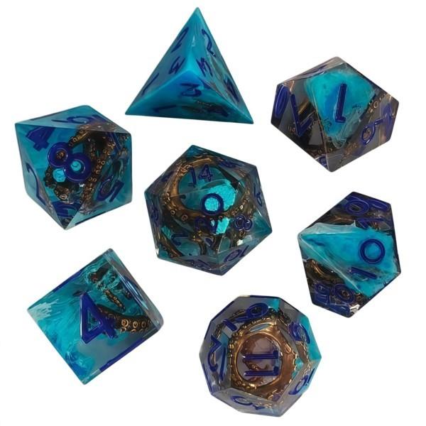 7pcs Dice Sharp Filled Tentacle Purple Font Blue