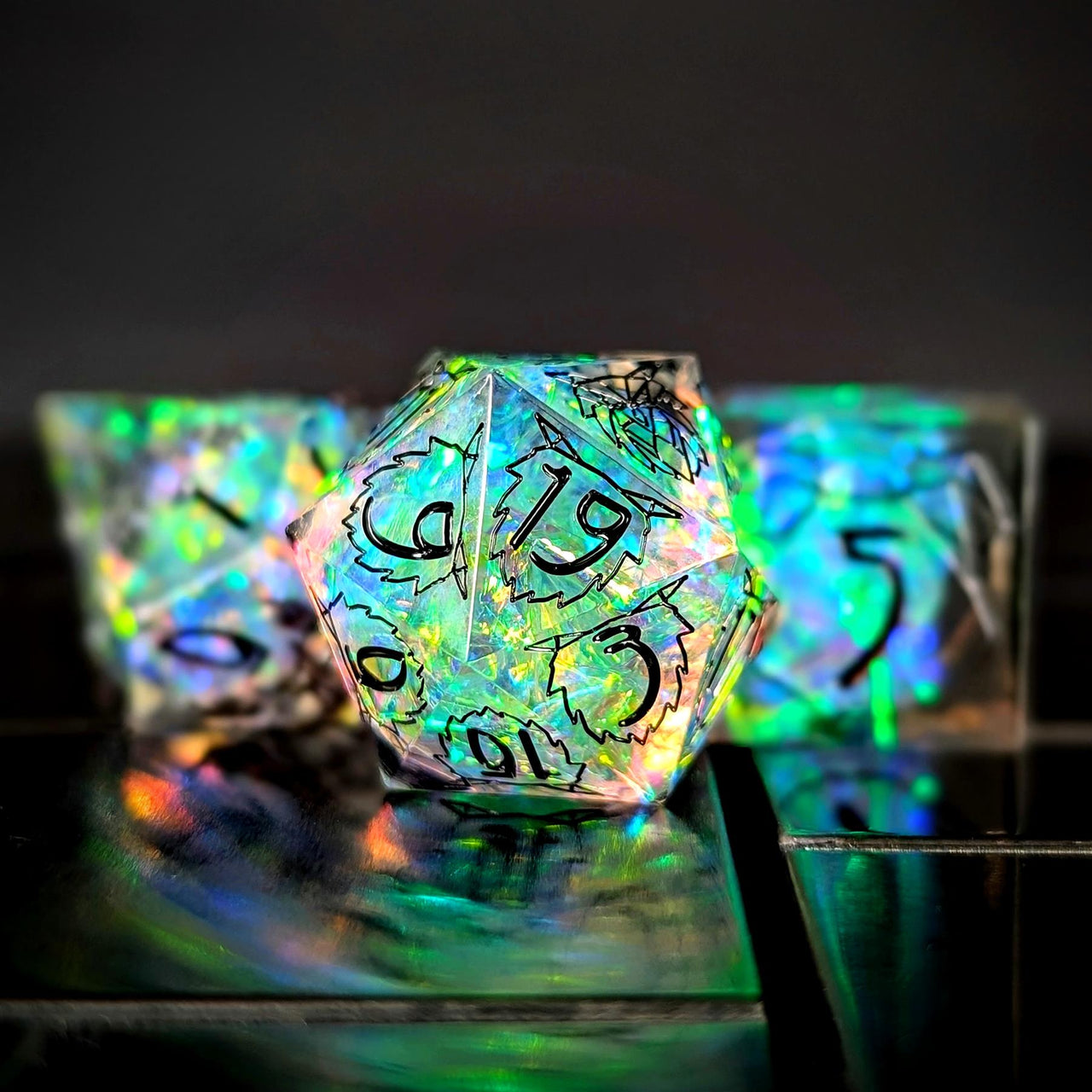 Beasts on Clear with Candy Sharp Resin - 7pcs RPG Dice Set