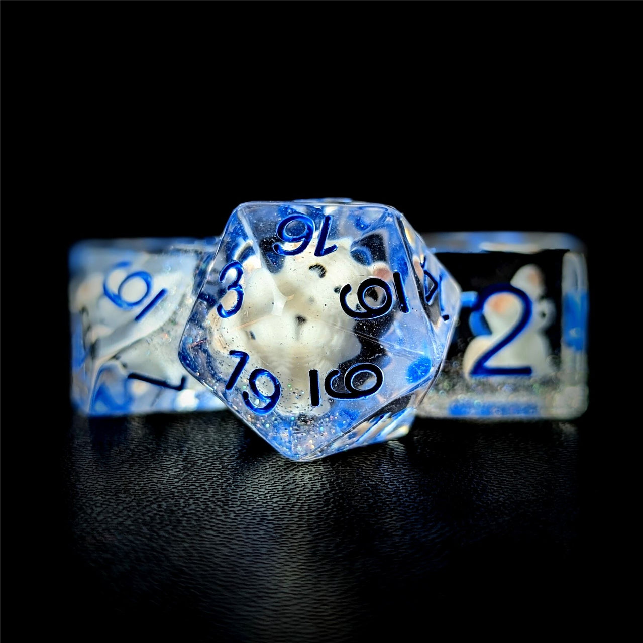 White Fox in Clear Resin - 7pcs RPG Full Dice Set