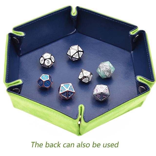 Green Velvet & Blue PU Leather - Hexagon Hard Dice Tray