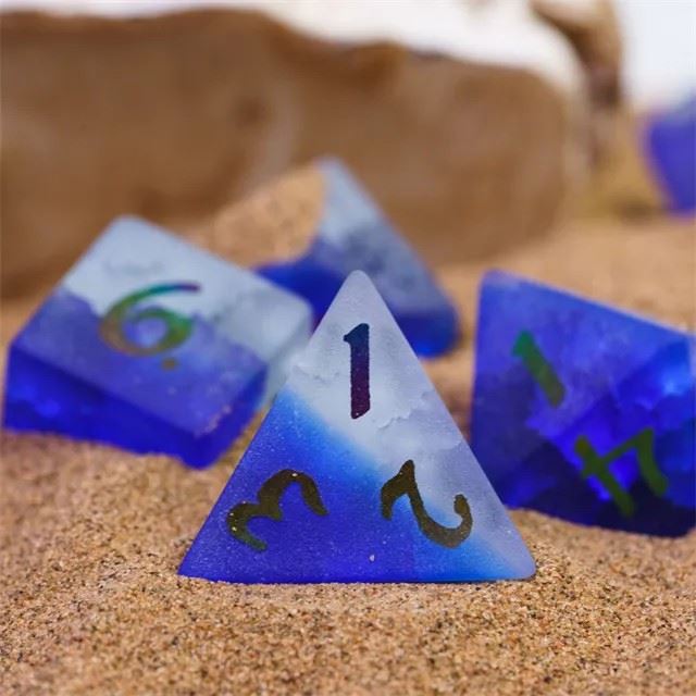 Cracked & Frosted Clear Blue Glass - 7pcs RPG Dice Set