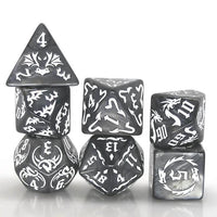 Thumbnail for White Dragon on Grey Acrylic - 7pcs RPG Full Dice Set