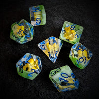 Thumbnail for Yellow Mashroom in Clear & Green Resin - 7pcs RPG Full Dice Set