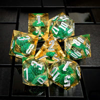 Thumbnail for Green Glitter in Yellow & Clear Liquid Filled Sharp Resin - 7pcs RPG Dice Set