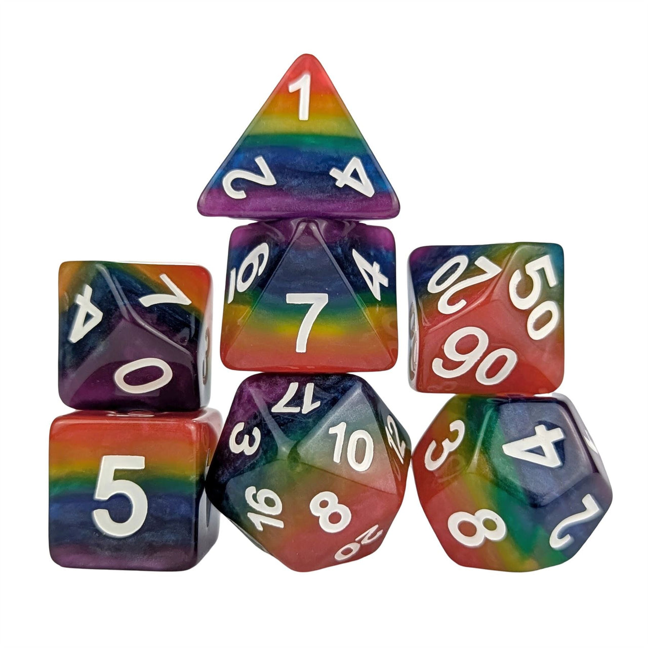 Layered Rainbow Resin - 7pcs RPG Full Dice Set