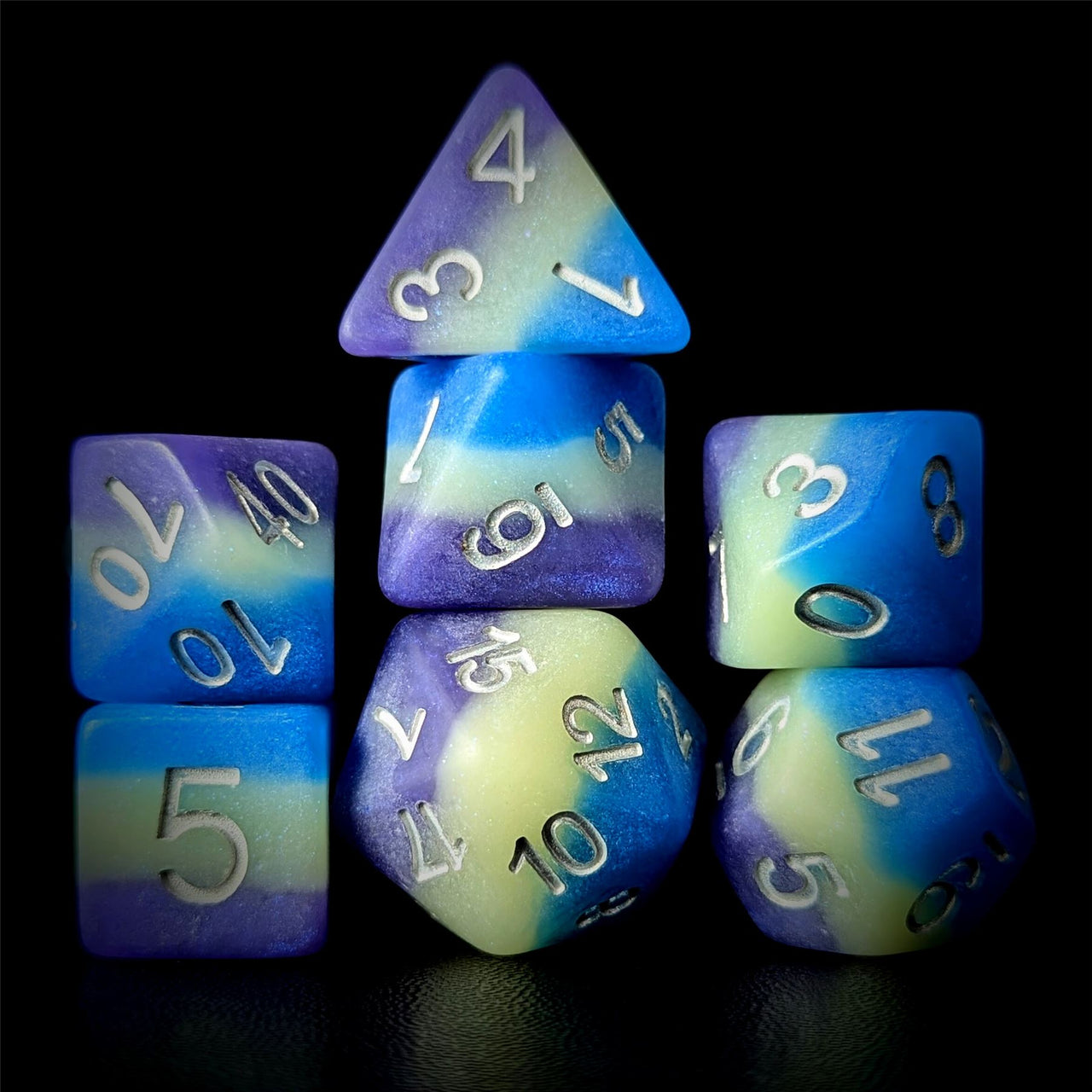 Layered Purple, White & Blue Resin - 7pcs RPG Full Dice Set