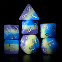 Thumbnail for Layered Purple, White & Blue Resin - 7pcs RPG Full Dice Set