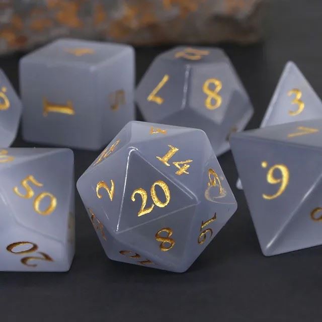 Grey Cat Eye Gemstone - 7pcs RPG Dice Set