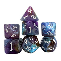 Thumbnail for Blend of Sky Blue & Purple Acrylic - 7pcs RPG Full Dice Set White Stack