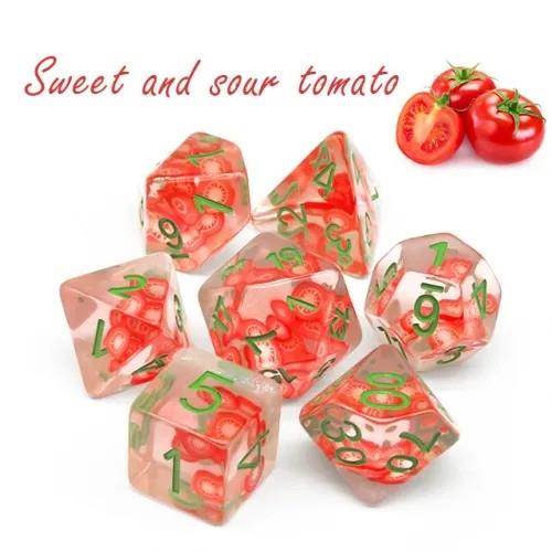 7pcs Dice Resin Filled Green Font Red Tomato Clear