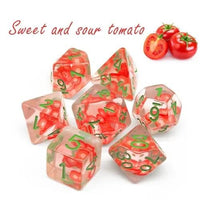 Thumbnail for 7pcs Dice Resin Filled Green Font Red Tomato Clear