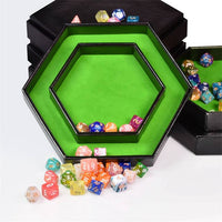 Thumbnail for Green Velvet & Black PU Leather - Hexagon Lid Dice Tray