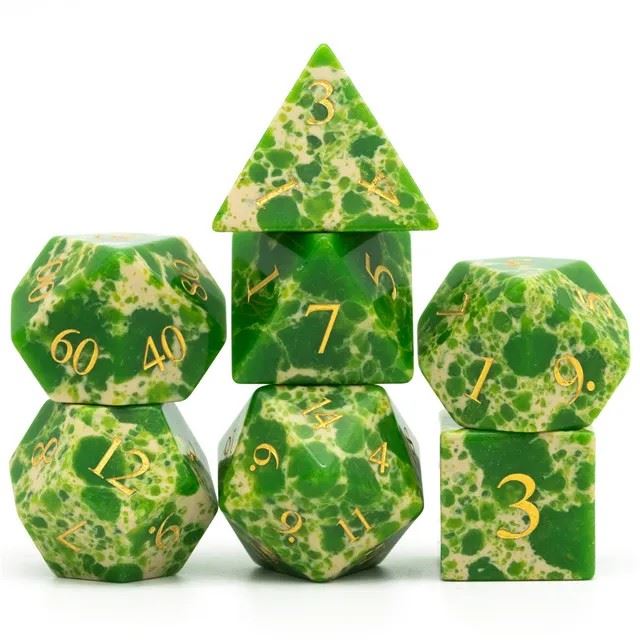 Splatter on Green Turquoise Gemstone - 7pcs RPG Dice Set