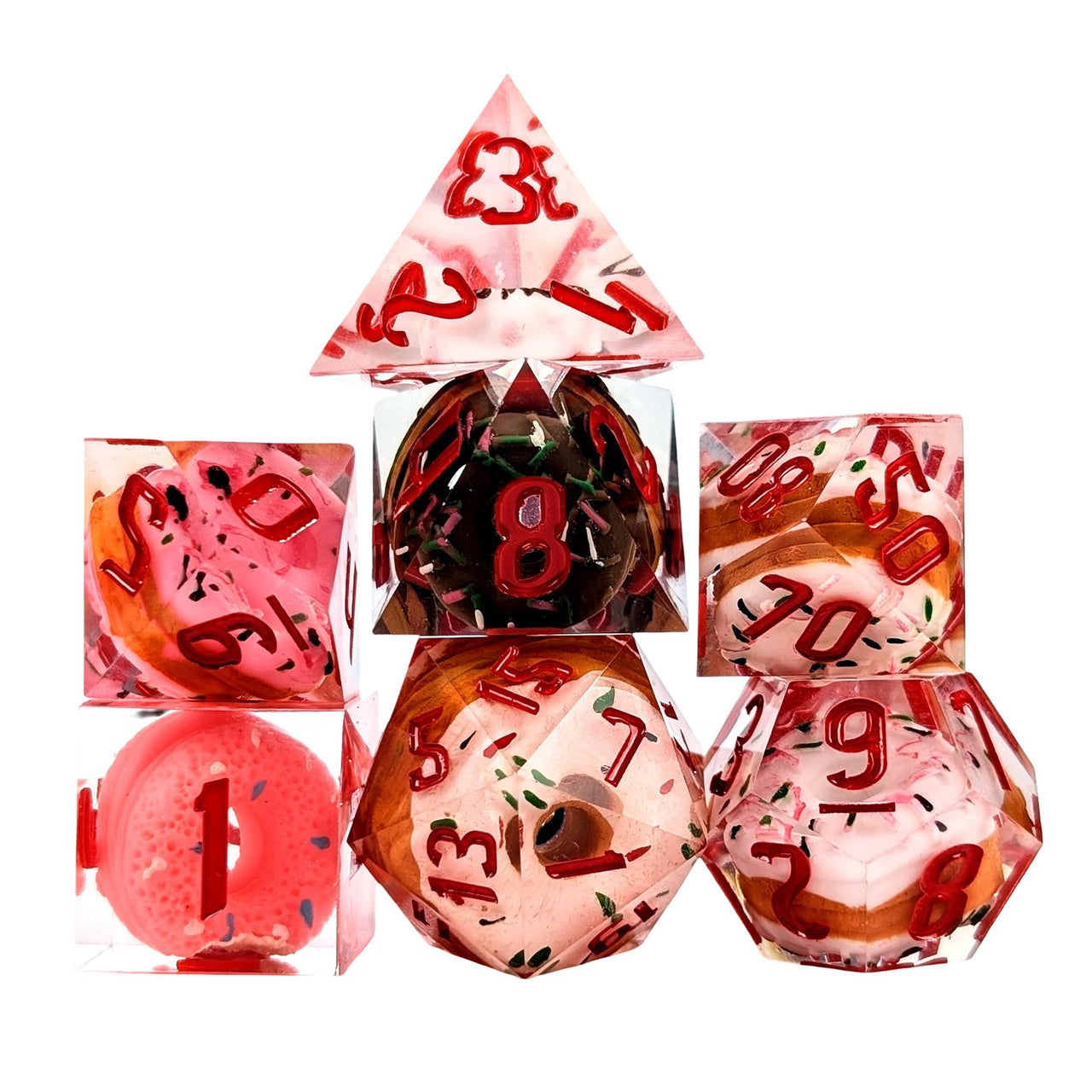 Donuts in Multicolour Filled Sharp Resin - 7pcs RPG Dice Set