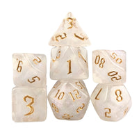 Thumbnail for Glitter in White Acrylic with Gold Font - 7pcs RPG Full Dice Set White Stack