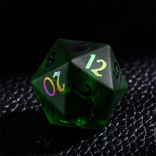 Cracked & Frosted Green Glass - 7pcs RPG Dice Set