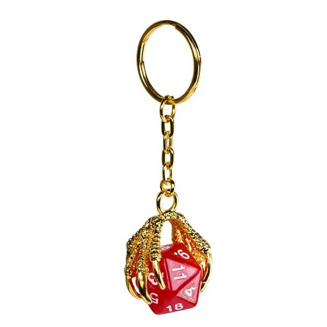 Red & Gold Acrylic in Metal Claw - D20 Keyring