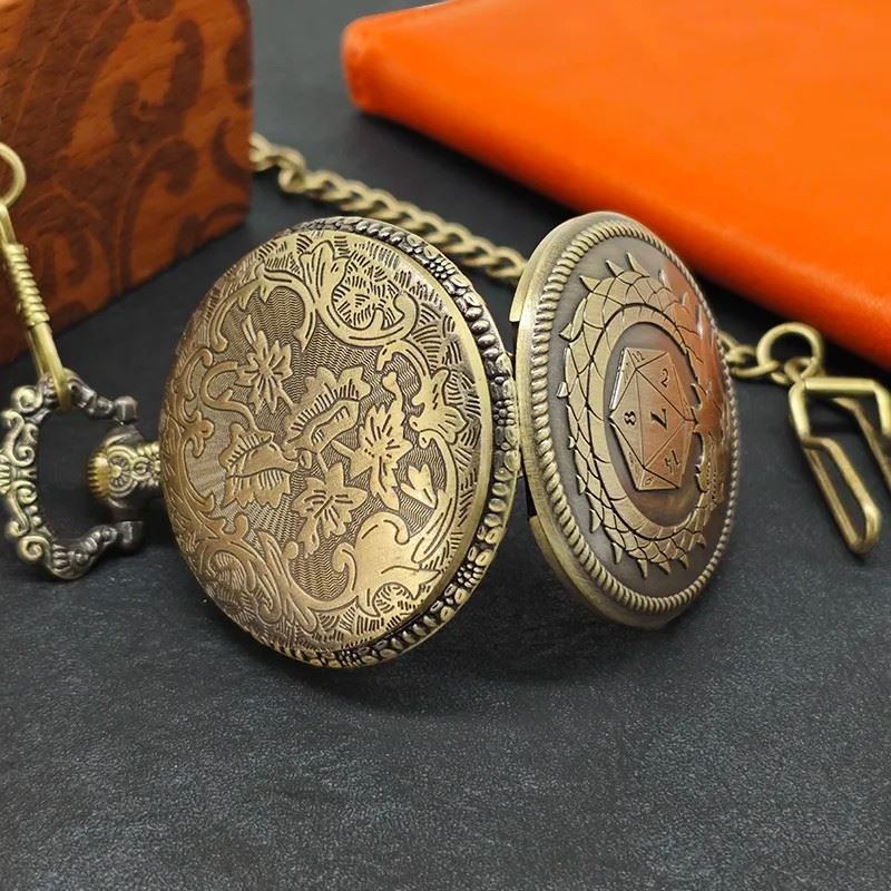 Dragon on Bronze Pocket Watch with Mini Dice - Pendant