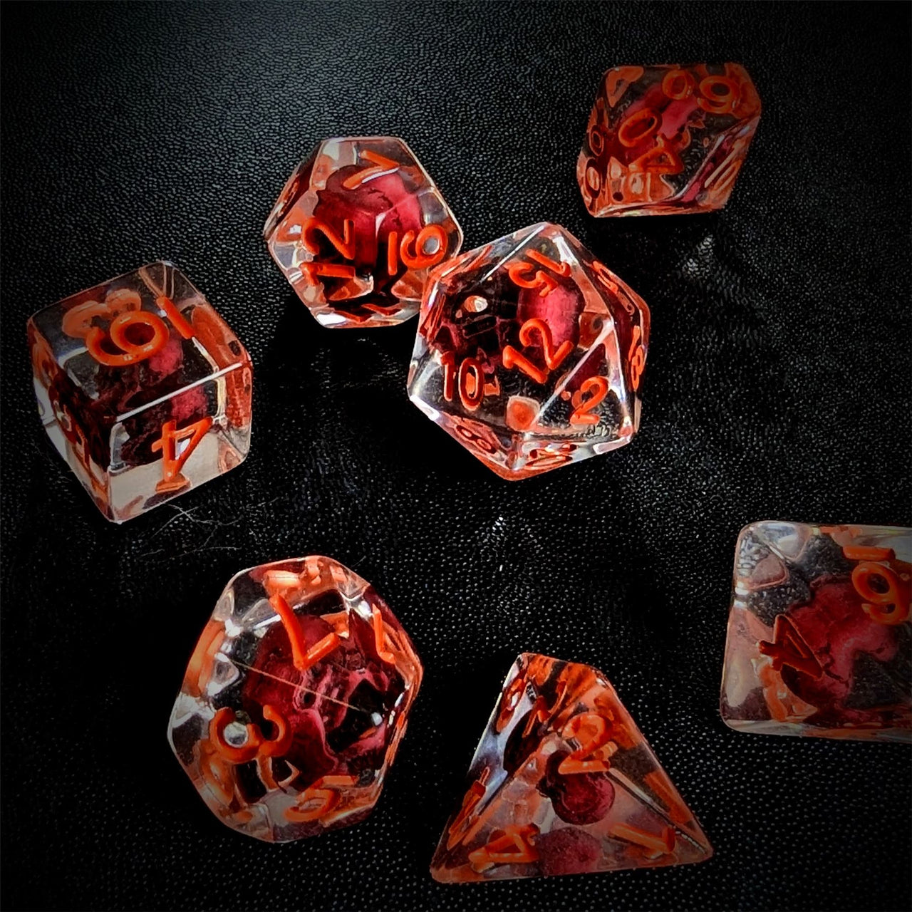 Pink Skull in Clear Resin - 7pcs RPG Full Dice Set