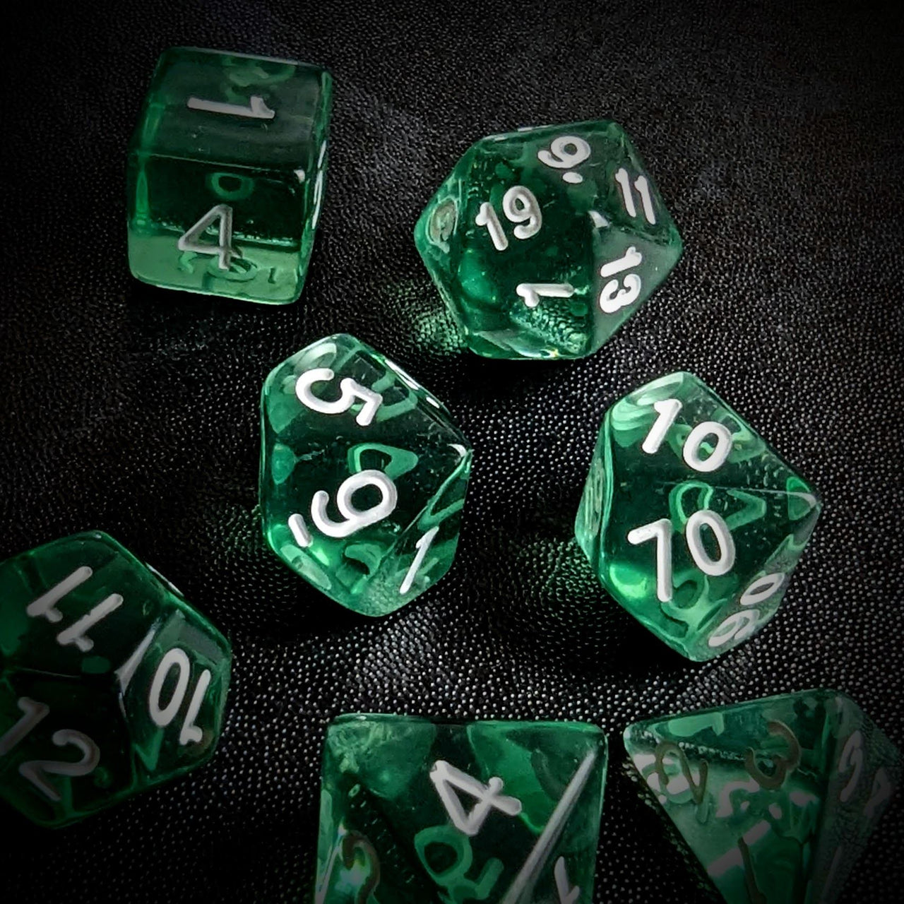 Clear Green Acrylic - 7pcs RPG Full Dice Set Scatter