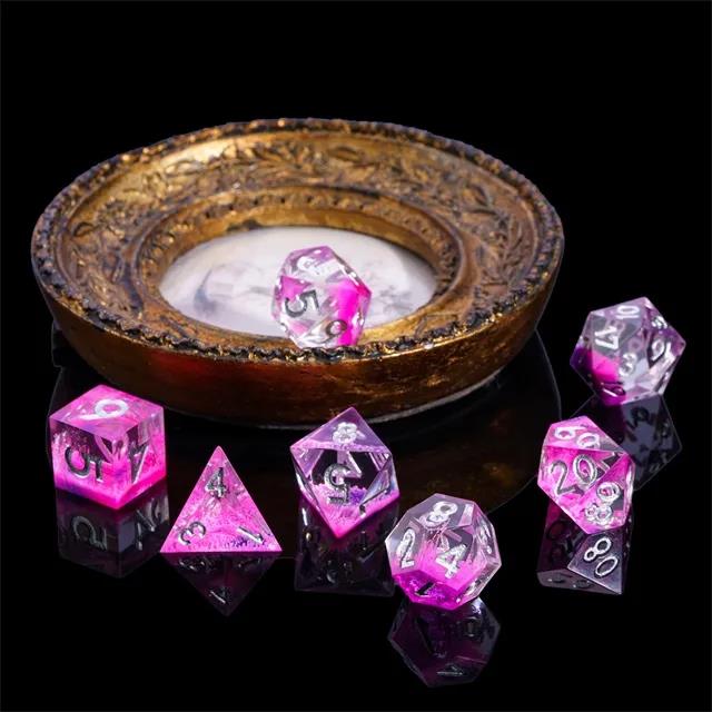 Layered Pink & Clear Sharp Resin - 7pcs RPG Dice Set