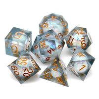 Thumbnail for White Sand in Clear Liquid Filled Sharp Resin - 7pcs RPG Dice Set