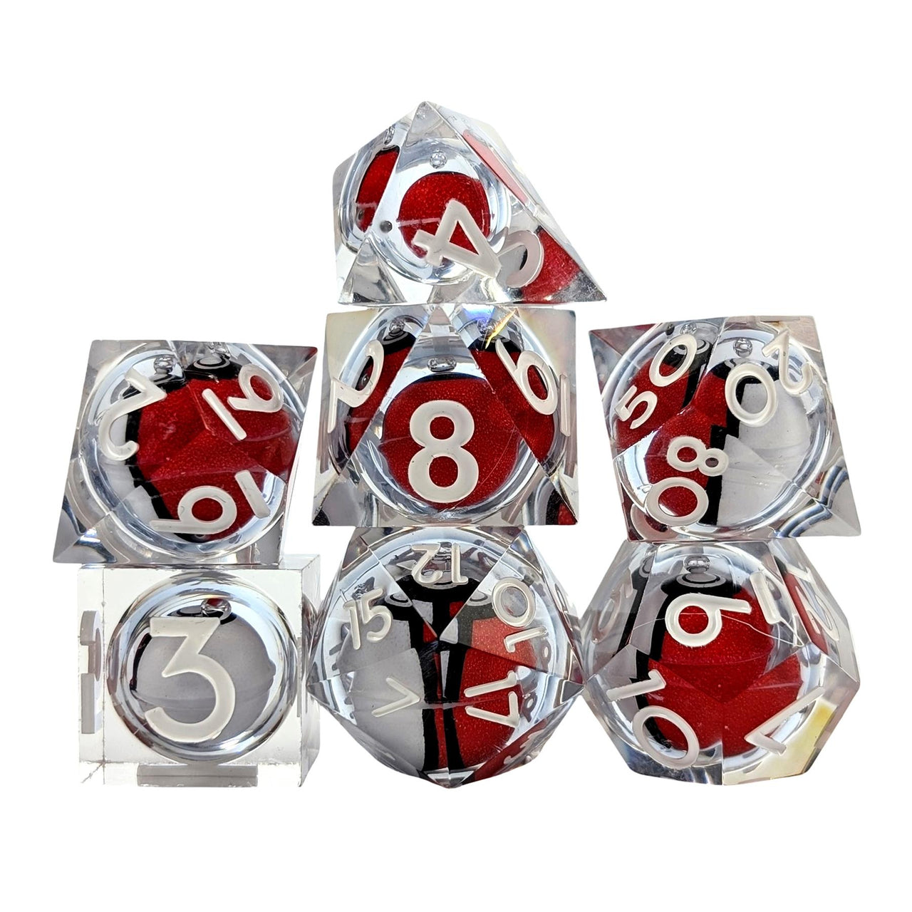 7pcs Dice Sharp Filled Poke Ball White Font Clear