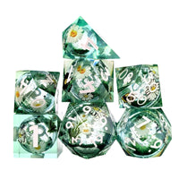 Thumbnail for 7pcs Dice Sharp Filled Liquid Daisy White Font Green Clear