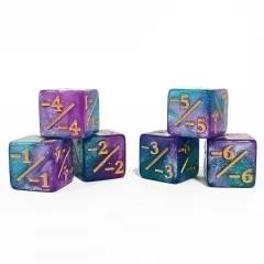 6pcs D6 16mm Dice Acrylic Counter Gold Font Blue Green Purple
