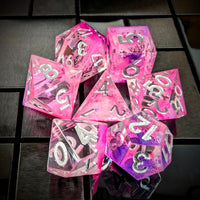 Thumbnail for Layered Pink & Clear Sharp Resin - 7pcs RPG Dice Set