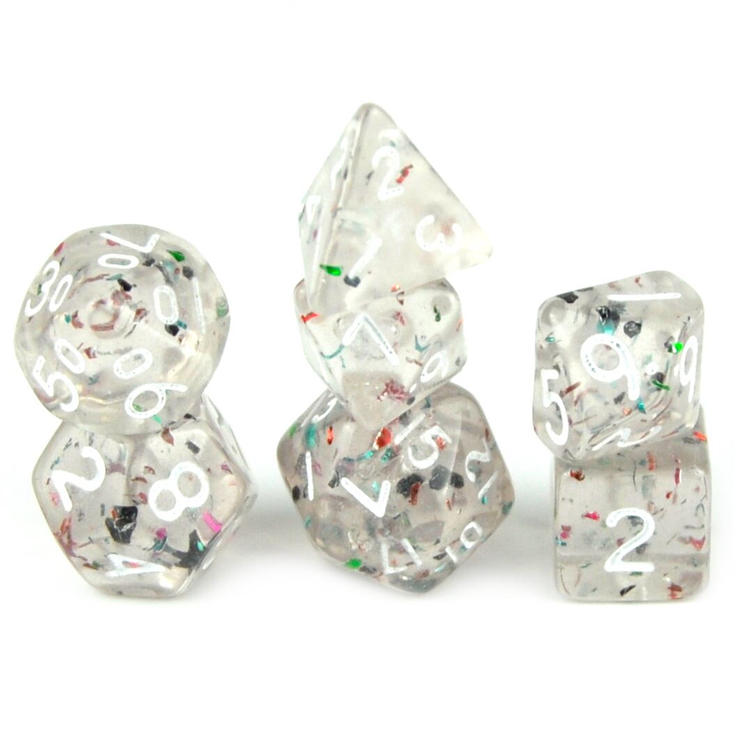 Glitter in Clear Acrylic - 7pcs RPG Mini Dice Set