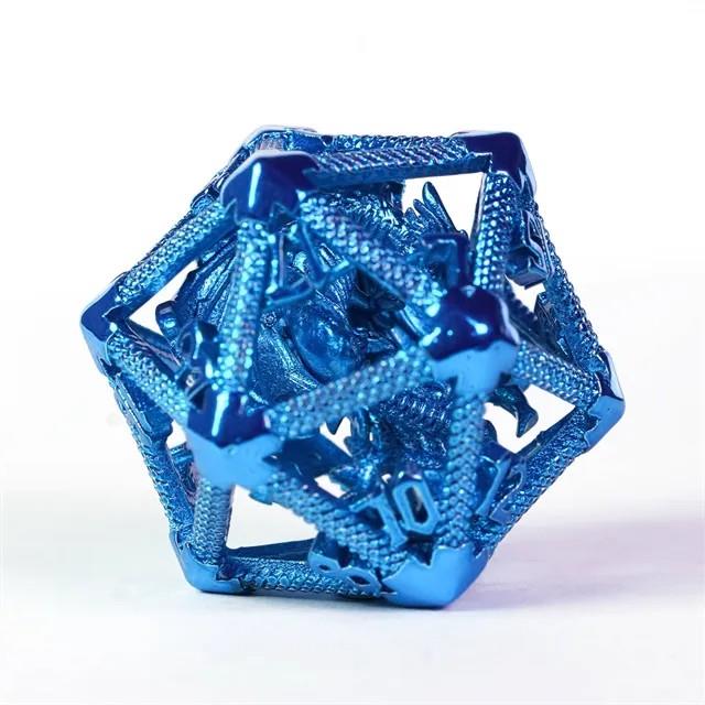 Dragon in Blue Metal - Hollow D20 RPG Dice