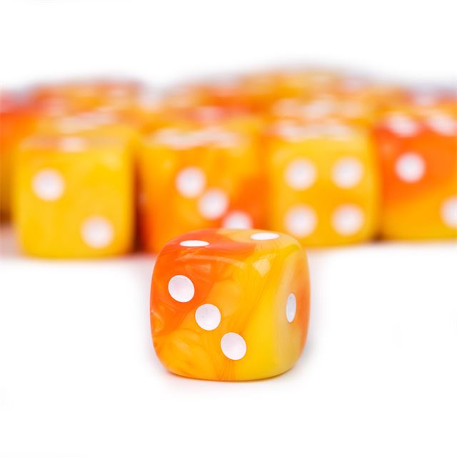 12mm Yellow & Orange Acrylic - 10pcs D6 RPG Dice Set