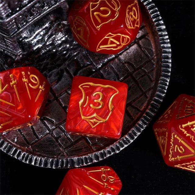 Weapons on Silk Red Acrylic - 7pcs RPG Oversized Dice Set