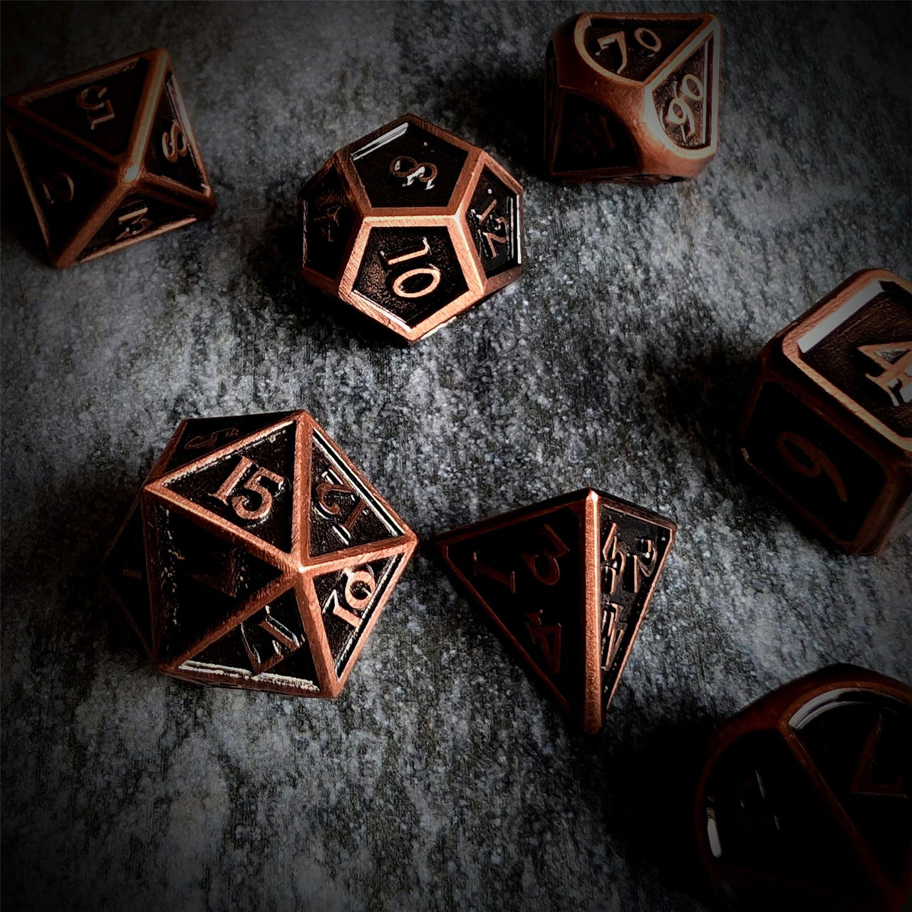 Brushed Copper Metal - 7pcs RPG Dice Set