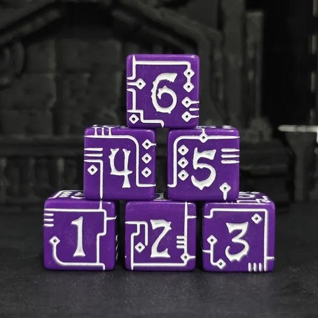 6pcs D6 16mm Dice Acrylic Circuit White Font Purple