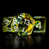 Thumbnail for Yellow & Black with Blue Swirl in Clear Resin - 7pcs RPG Full Dice Set