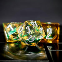 Thumbnail for Green Glitter in Yellow & Clear Liquid Filled Sharp Resin - 7pcs RPG Dice Set