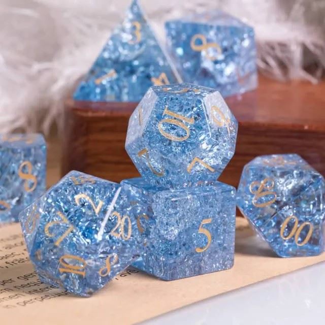 Cracked Blue Glass - 7pcs RPG Dice Set