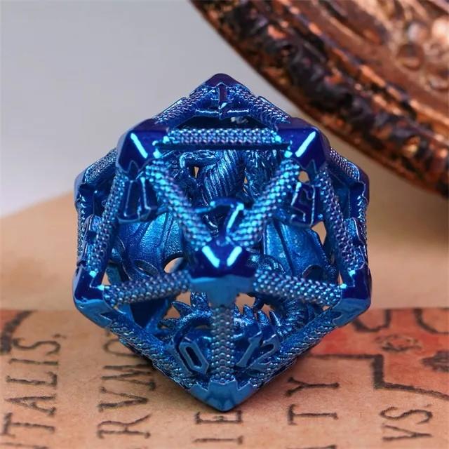 Dragon in Blue Metal - Hollow D20 RPG Dice