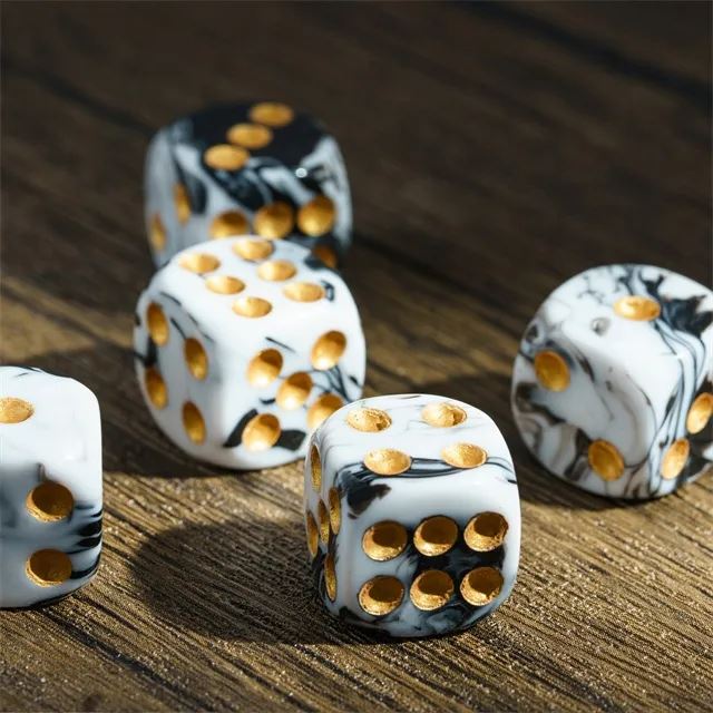 16mm White & Black Acrylic  - 6pcs D6 RPG Dice Set