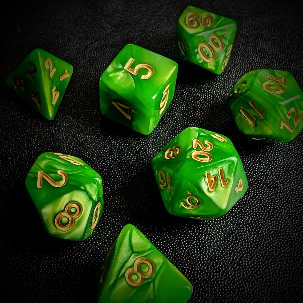 Green Silk Acrylic - 7pcs RPG Full Dice Set Scatter