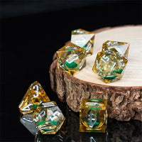 Thumbnail for Green Glitter in Yellow & Clear Liquid Filled Sharp Resin - 7pcs RPG Dice Set