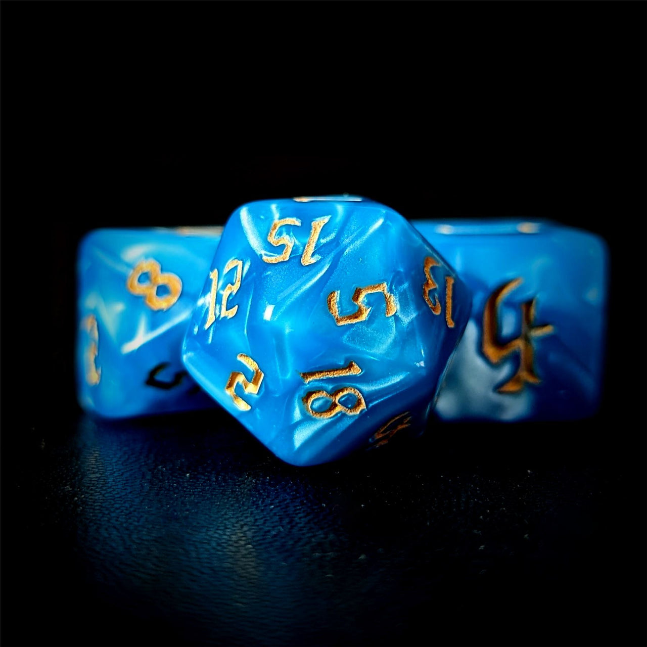 Blue Silk Acrylic - 7pcs RPG Full Dice Set Close