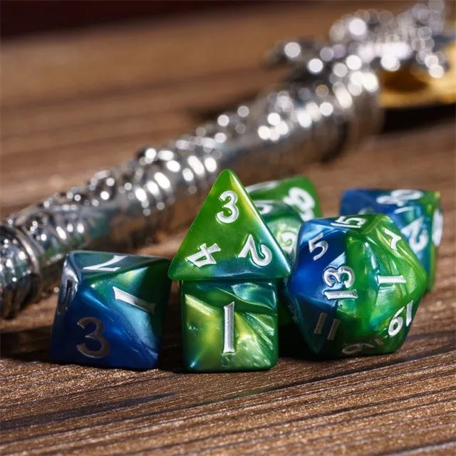 Blend of Blue & Green Acrylic - 7pcs RPG Mini Dice Set