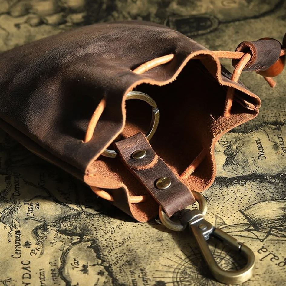 Brown Leather Pouch with Belt Clip - Storage Bag