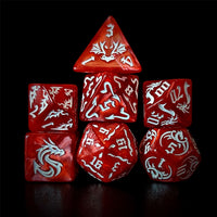 Thumbnail for White Dragon on Red Acrylic - 7pcs RPG Full Dice Set